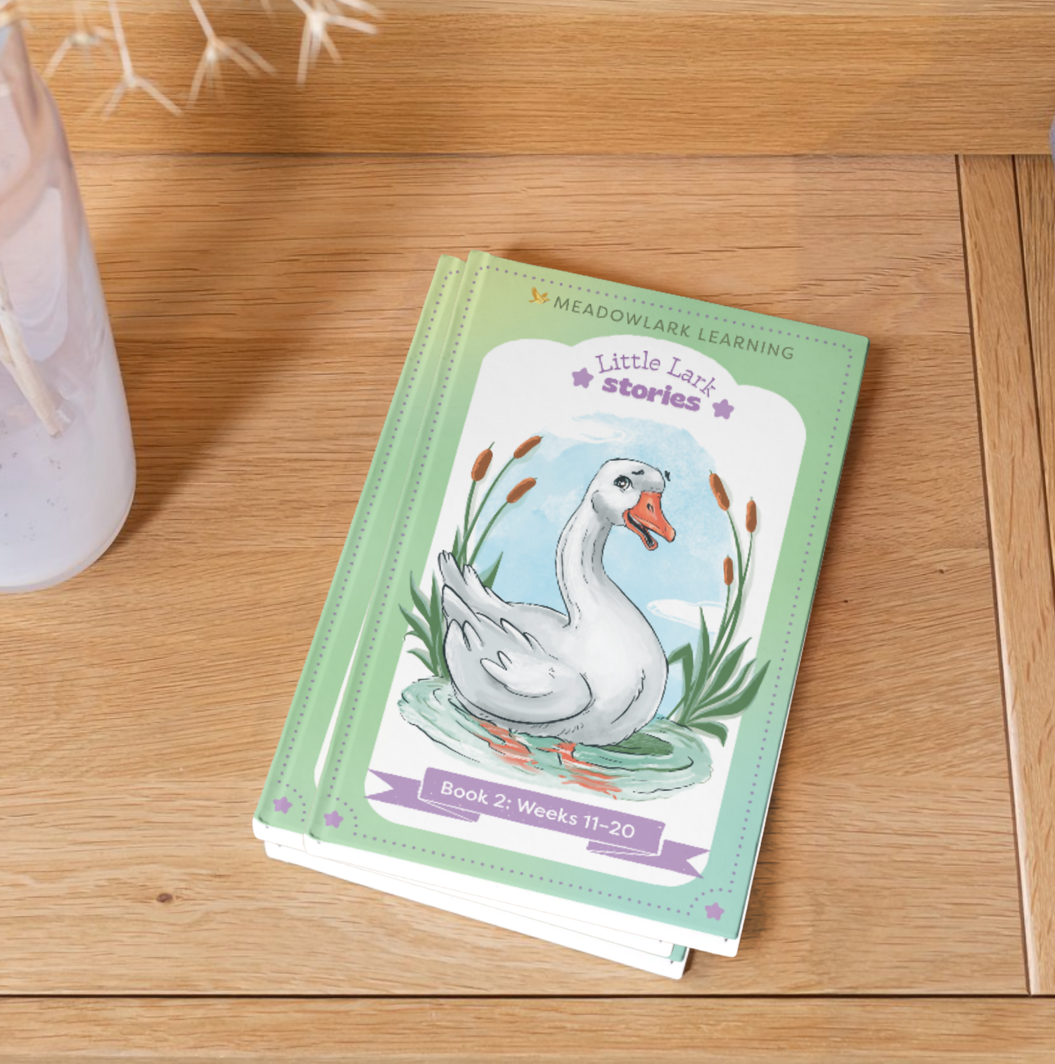 Book titled 'Little Lake Stories' by Meadowlane Learning on a wooden surface