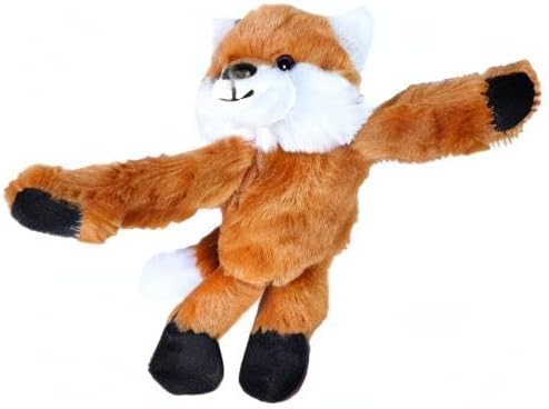 Plush toy fox with outstretched arms on a white background